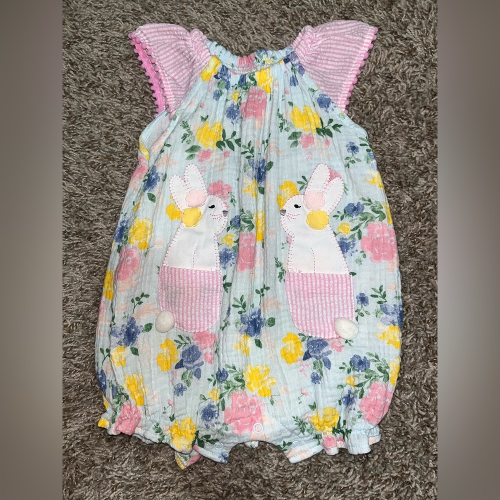 Mud pie floral bunny romper 12-18M